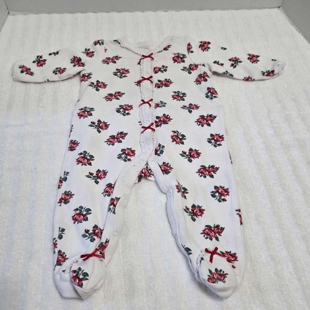 Little Me Pajamas White and Red Roses One Piece Infants Size 6mo
